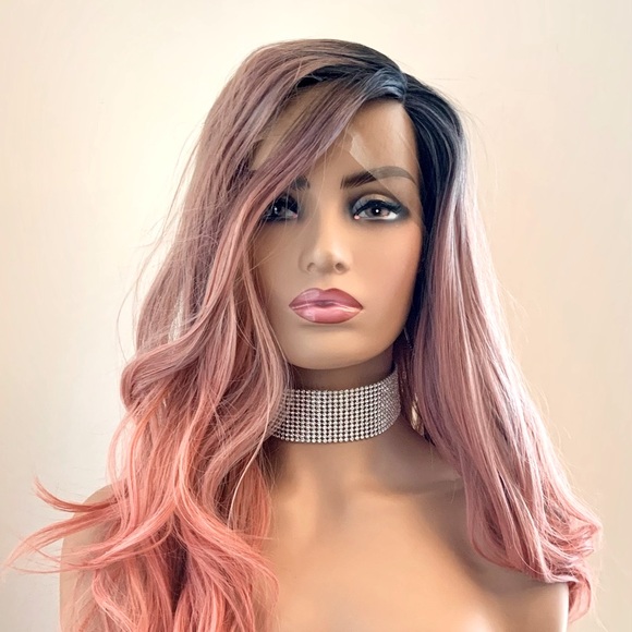 Very Pretty 24” Ombre Pink Coral Mix Lace Front Premium Wig - Picture 6 of 12